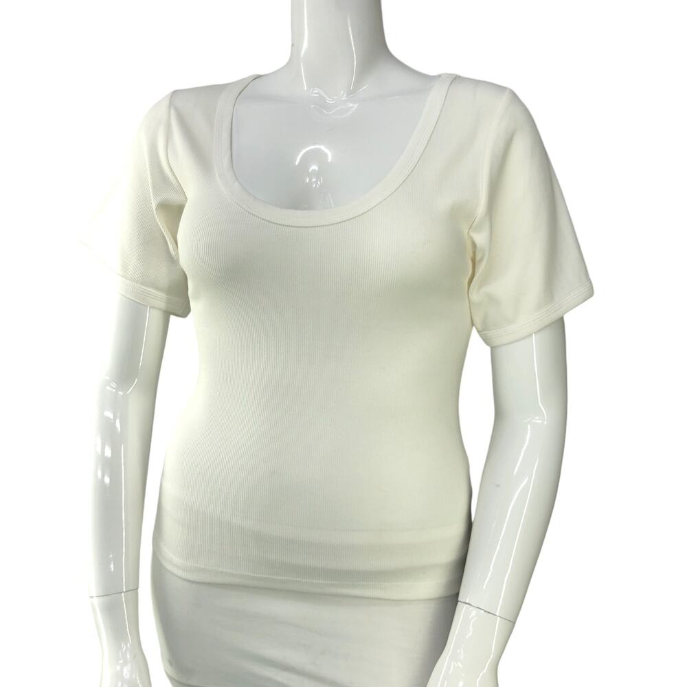 Modern Citizen Womens Size L Top Scoop Neck Short Sleeve Ribbed Cotton White